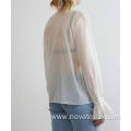 Sheer Wood Ear Edge Stand Up Collar Top